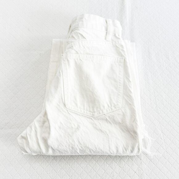 Zara White Denim High Rise Zip Fly Straight Leg Jeans Frayed Hem Size 0 - Picture 1 of 7